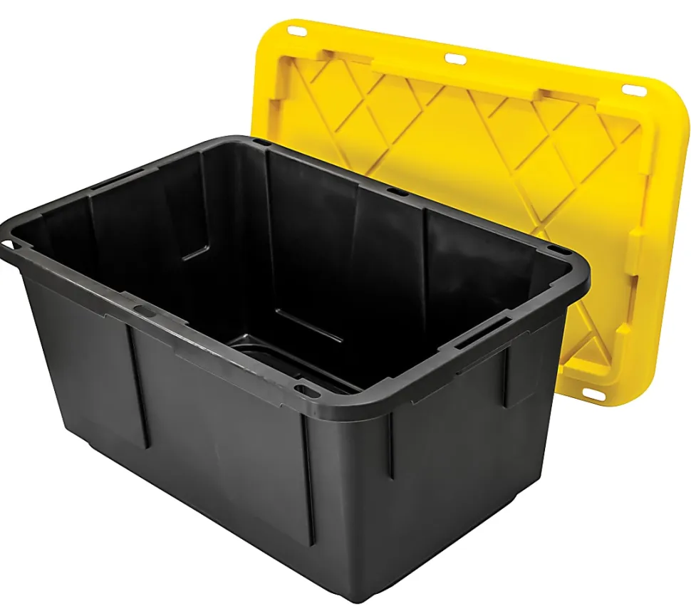 Office Depot® Brand by GreenMade® Professional Storage Tote With Handles/Snap Lid, 27 Gallon, 30-1/10" x 20-1/4" x 14-3/4", Black/Yellow, Pack Of 4