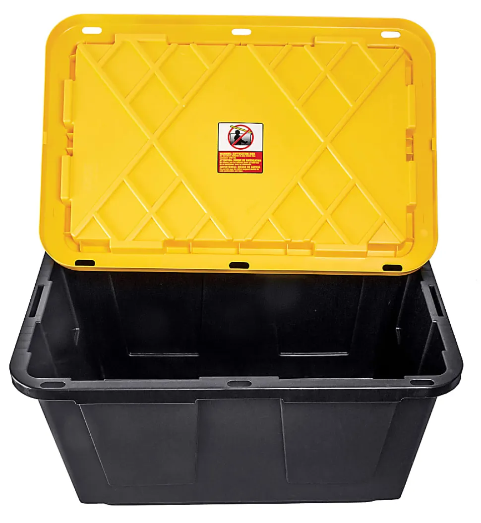 Office Depot® Brand by GreenMade® Professional Storage Tote With Handles/Snap Lid, 27 Gallon, 30-1/10" x 20-1/4" x 14-3/4", Black/Yellow, Pack Of 4