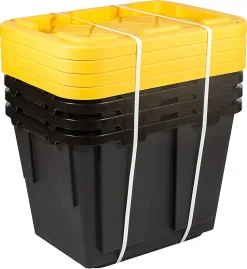 Office Depot® Brand by Greenmade® Professional Storage Totes, 12-Gallon, Black/Yellow, Pack Of 4 Totes