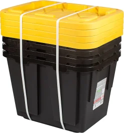 Office Depot® Brand by Greenmade® Professional Storage Totes, 12-Gallon, Black/Yellow, Pack Of 4 Totes