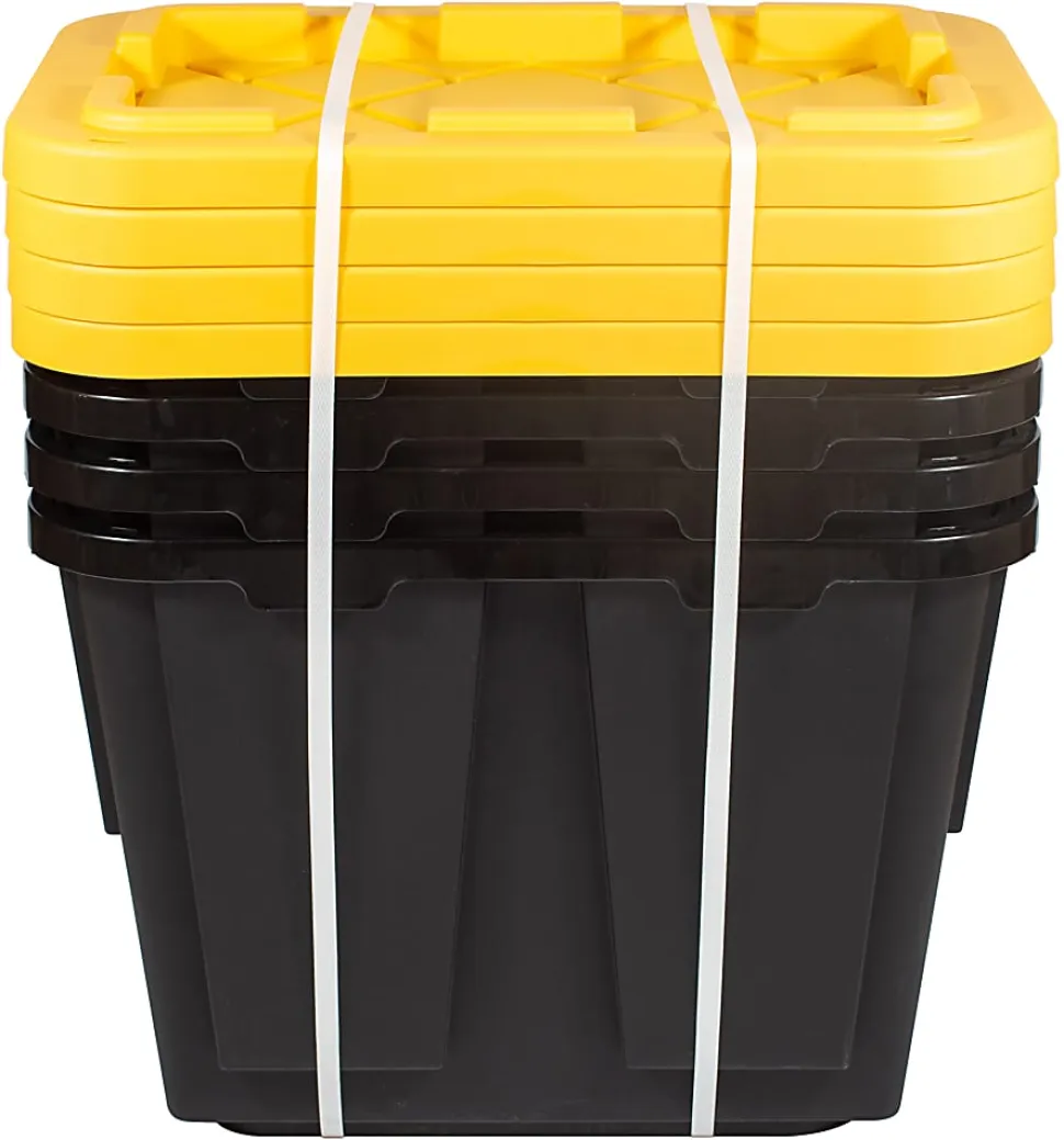 Office Depot® Brand by Greenmade® Professional Storage Totes, 12-Gallon, Black/Yellow, Pack Of 4 Totes