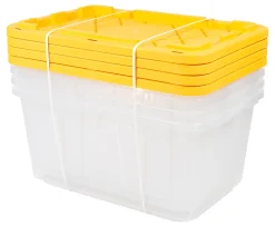 Office Depot® Brand by GreenMade® Professional Storage Totes, 27 Gallon, 30-1/10"x20-1/4"x14-3/4", Clear/Yellow, Pack Of 4 Totes - 761707