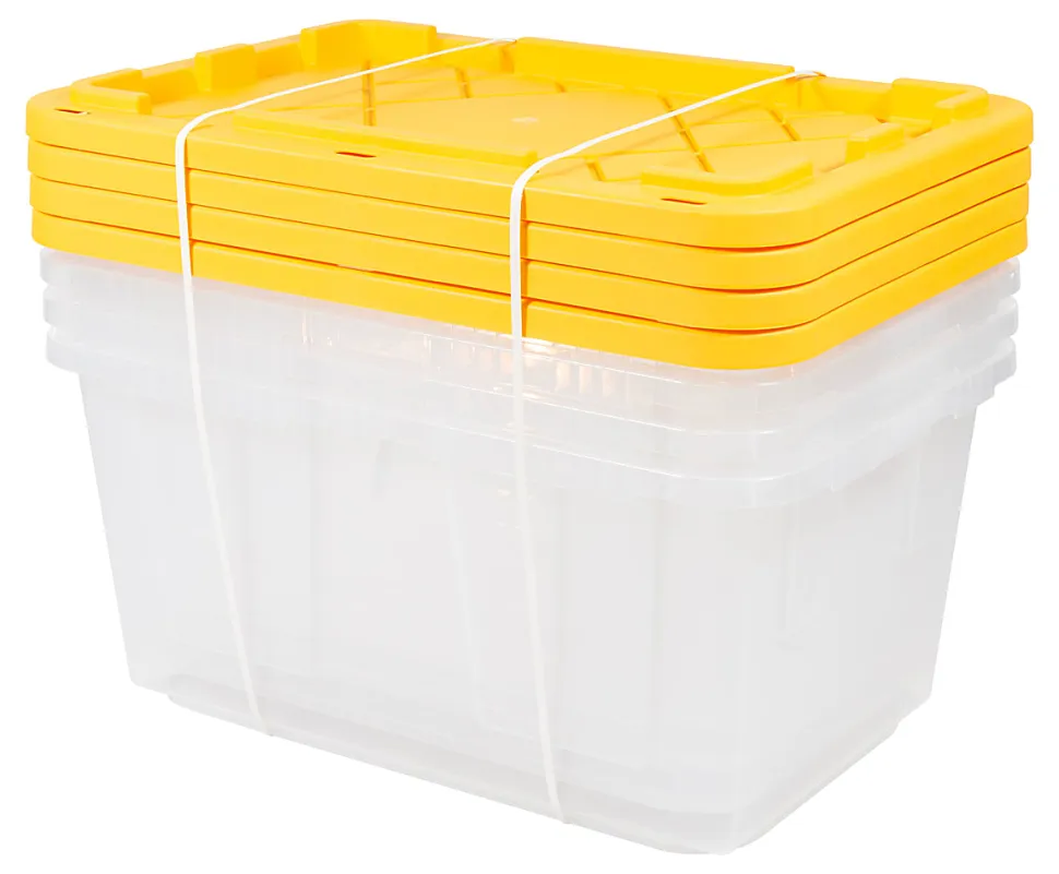 Office Depot® Brand by GreenMade® Professional Storage Totes, 27 Gallon, 30-1/10"x20-1/4"x14-3/4", Clear/Yellow, Pack Of 4 Totes - 761707