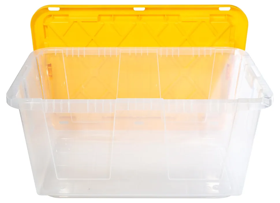 Office Depot® Brand by GreenMade® Professional Storage Totes, 27 Gallon, 30-1/10"x20-1/4"x14-3/4", Clear/Yellow, Pack Of 4 Totes - 761707