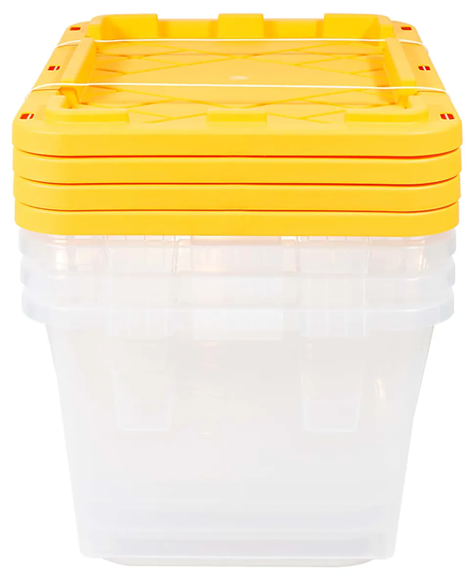 Office Depot® Brand by GreenMade® Professional Storage Totes, 27 Gallon, 30-1/10"x20-1/4"x14-3/4", Clear/Yellow, Pack Of 4 Totes - 761707