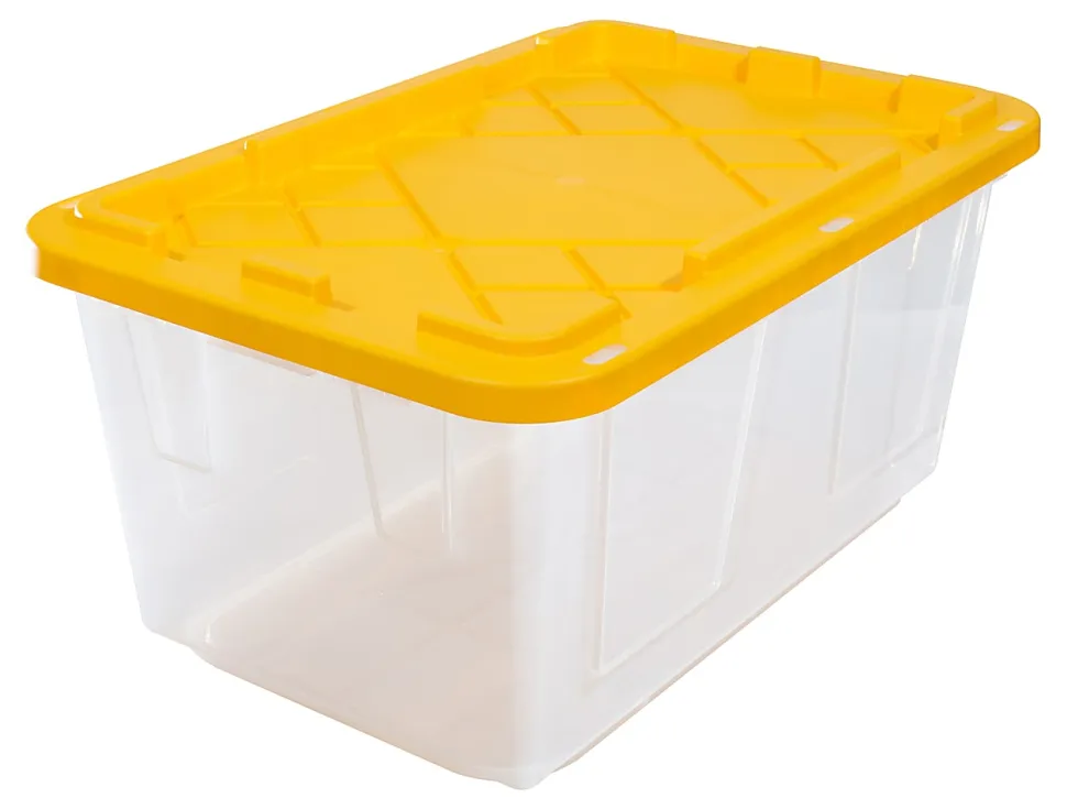 Office Depot® Brand by GreenMade® Professional Storage Totes, 27 Gallon, 30-1/10"x20-1/4"x14-3/4", Clear/Yellow, Pack Of 4 Totes - 761707