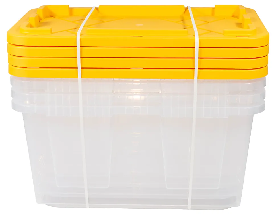 Office Depot® Brand by GreenMade® Professional Storage Totes, 27 Gallon, 30-1/10"x20-1/4"x14-3/4", Clear/Yellow, Pack Of 4 Totes - 761707