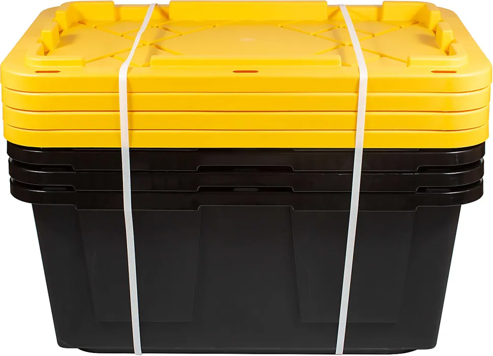 Office Depot® Brand by Greenmade® Professional Storage Totes, 23-Gallon, Black/Yellow, Pack Of 4 Totes
