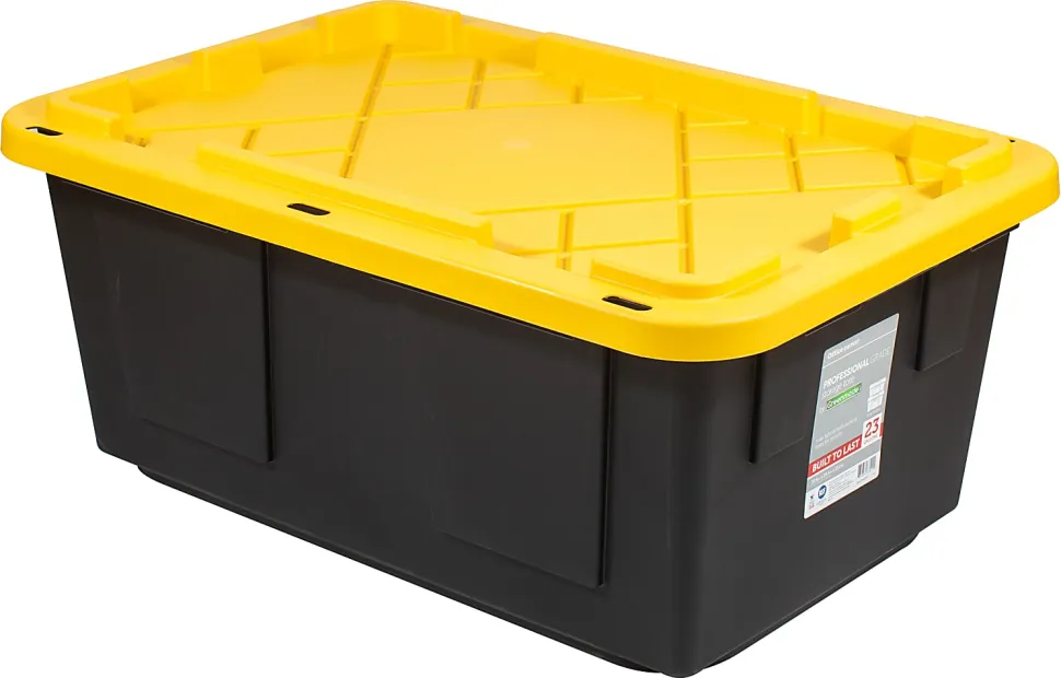Office Depot® Brand by Greenmade® Professional Storage Totes, 23-Gallon, Black/Yellow, Pack Of 4 Totes