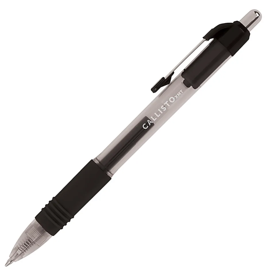 Office Depot® Brand Callisto Retractable Gel Ink Pens, Fine Point, 0.5 mm, Transparent Black Barrel, Black Ink, Pack Of 12 Pens