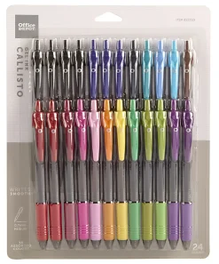 Office Depot® Brand Callisto Retractable Gel Ink Pens, Medium Point, 0.7 mm, Transparent Black Barrel, Assorted Fashion Ink Colors, Pack Of 24 Pens