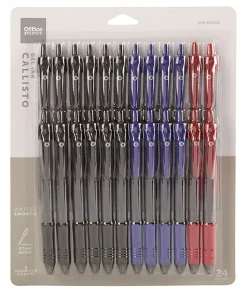 Office Depot® Brand Callisto Retractable Gel Ink Pens, Medium Point, 0.7 mm, Visible Ink Supply, Assorted Classic Ink Colors, Pack Of 24 Pens