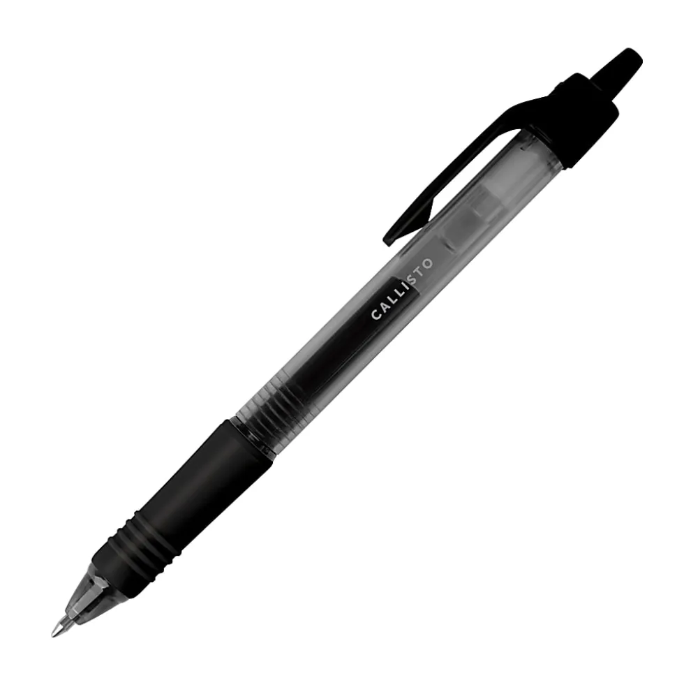 Office Depot® Brand Callisto Retractable Gel Ink Pens, Medium Point, 0.7 mm, Black Barrel, Black Ink, Pack Of 4 Pens