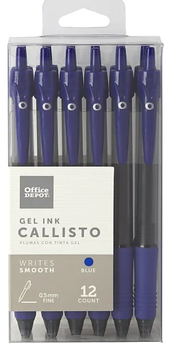 Office DepotĀ® Brand Callisto Retractable Gel Ink Pens, Fine Point, 0.5 mm, Translucent Blue Barrel, Blue Ink, Pack Of 12 Pens