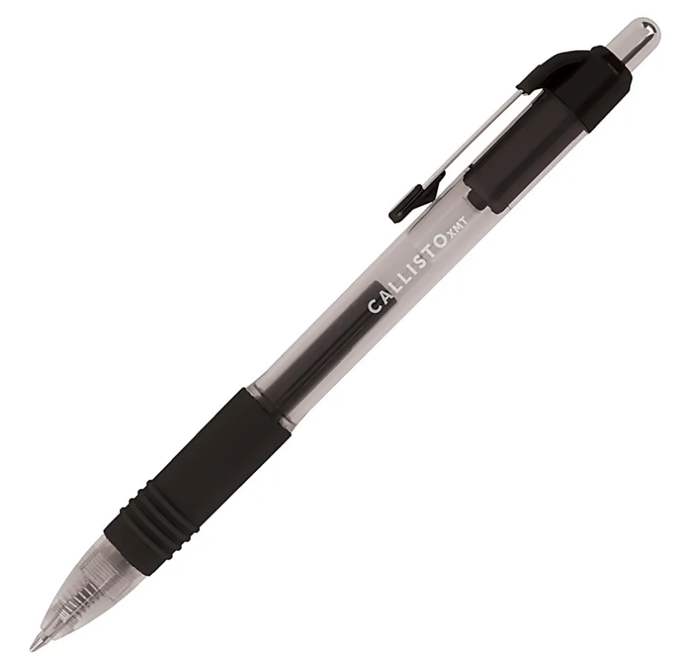 Office Depot® Brand Callisto Retractable Gel Ink Pens, Medium Point, 0.7 mm, Transparent Black Barrel, Black Ink, Pack Of 12 Pens