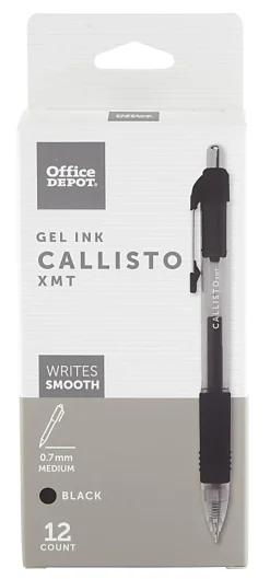 Office Depot® Brand Callisto Retractable Gel Ink Pens, Medium Point, 0.7 mm, Transparent Black Barrel, Black Ink, Pack Of 12 Pens