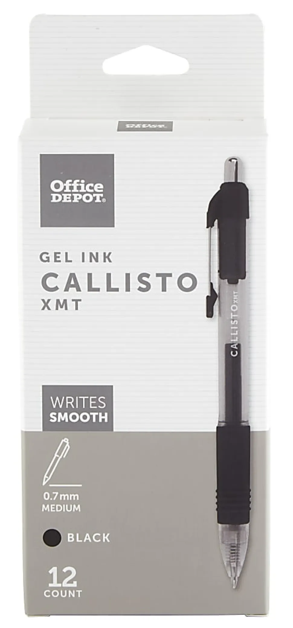 Office Depot® Brand Callisto Retractable Gel Ink Pens, Medium Point, 0.7 mm, Transparent Black Barrel, Black Ink, Pack Of 12 Pens
