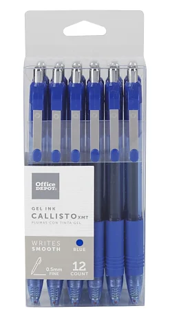 Office DepotĀ® Brand Callisto Retractable Gel Ink Pens, Fine Point, 0.5 mm, Transparent Blue Barrel, Blue Ink, Pack Of 12 Pens