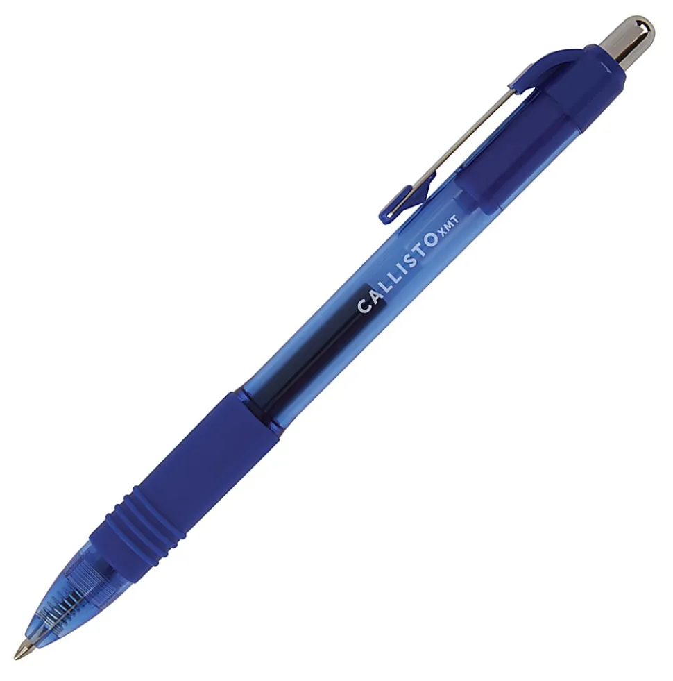 Office Depot® Brand Callisto Retractable Gel Ink Pens, Fine Point, 0.5 mm, Transparent Blue Barrel, Blue Ink, Pack Of 12 Pens