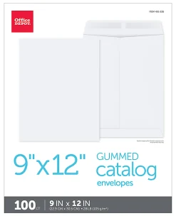 Office Depot® Brand Catalog Envelopes, 9" x 12", Gummed Seal, White, Box Of 100