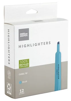 Office Depot® Brand Chisel-Tip Highlighter, 100% Recycled Plastic Barrel, Fluorescent Blue, Pack Of 12
