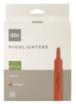 Office DepotĀ® Brand Chisel-Tip Highlighter, 100% Recycled Plastic Barrel, Fluorescent Orange, Pack Of 12