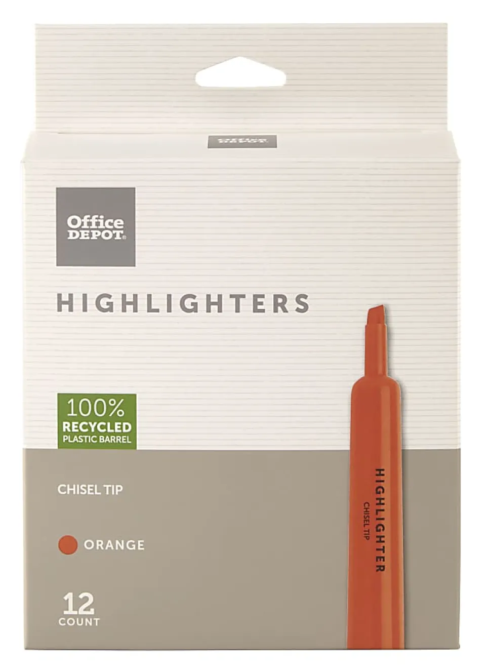 Office Depot® Brand Chisel-Tip Highlighter, 100% Recycled Plastic Barrel, Fluorescent Orange, Pack Of 12