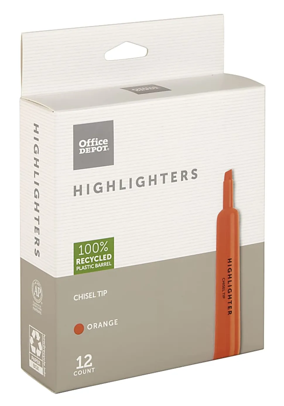 Office Depot® Brand Chisel-Tip Highlighter, 100% Recycled Plastic Barrel, Fluorescent Orange, Pack Of 12