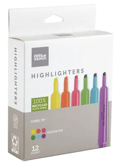 Office DepotĀ® Brand Chisel-Tip Highlighters, 100% Recycled Plastic Barrel, Assorted Fluorescent Colors, Pack Of 12