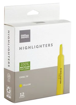 Office Depot® Brand Chisel-Tip Highlighters, 100% Recycled Plastic Barrel, Fluorescent Yellow, Pack Of 12