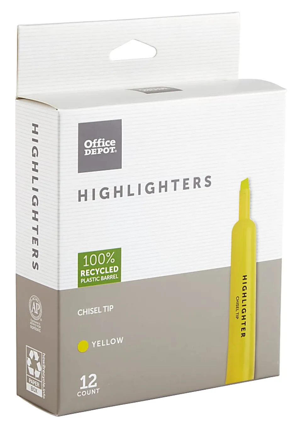 Office Depot® Brand Chisel-Tip Highlighters, 100% Recycled Plastic Barrel, Fluorescent Yellow, Pack Of 12