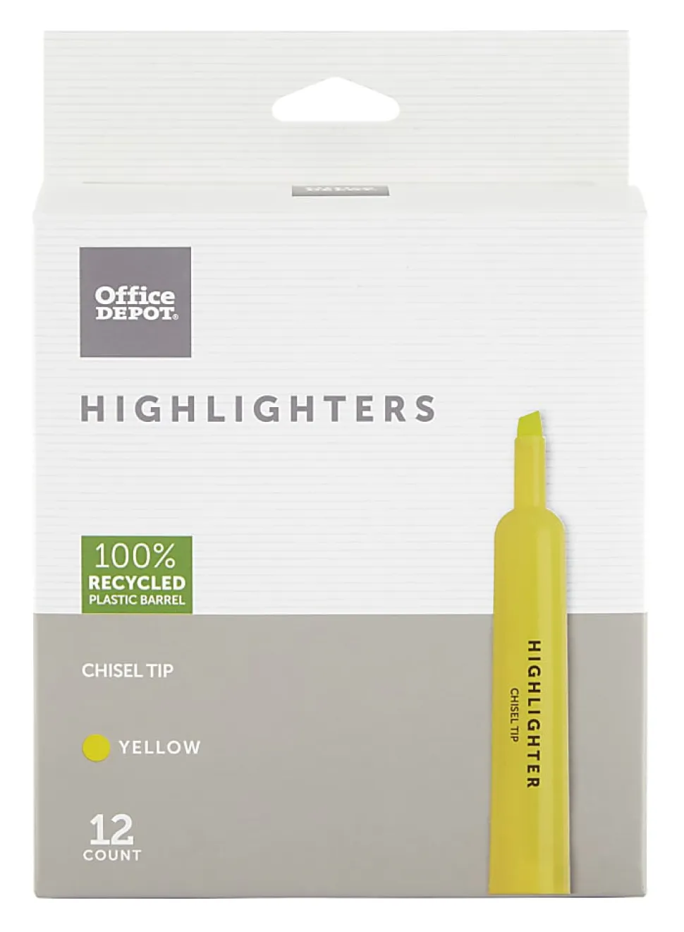 Office Depot® Brand Chisel-Tip Highlighters, 100% Recycled Plastic Barrel, Fluorescent Yellow, Pack Of 12