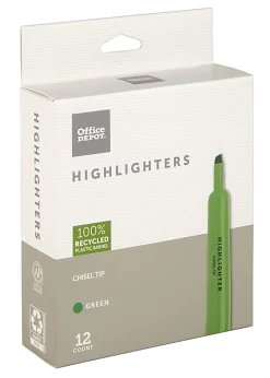Office DepotĀ® Brand Chisel-Tip Highlighter, 100% Recycled Plastic Barrel, Green, Pack Of 12
