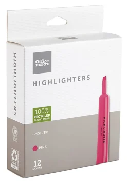 Office DepotĀ® Brand Chisel-Tip Highlighter, 100% Recycled Plastic Barrel, Fluorescent Pink, Pack Of 12