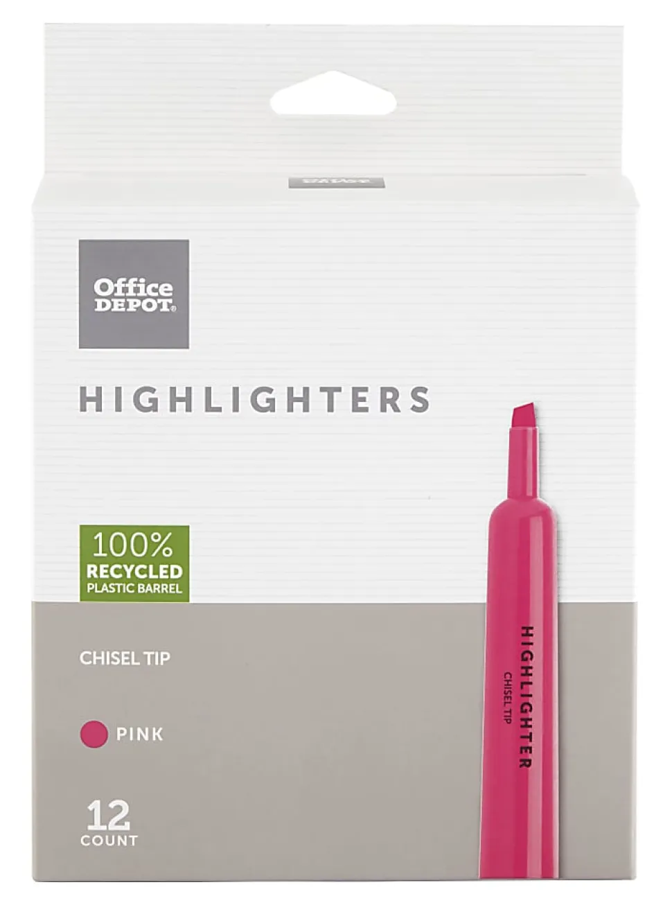 Office Depot® Brand Chisel-Tip Highlighter, 100% Recycled Plastic Barrel, Fluorescent Pink, Pack Of 12