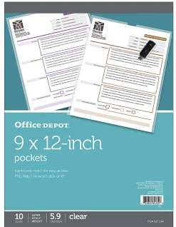 Office Depot® Brand Clear Pockets, 9" x 12", Pack Of 10