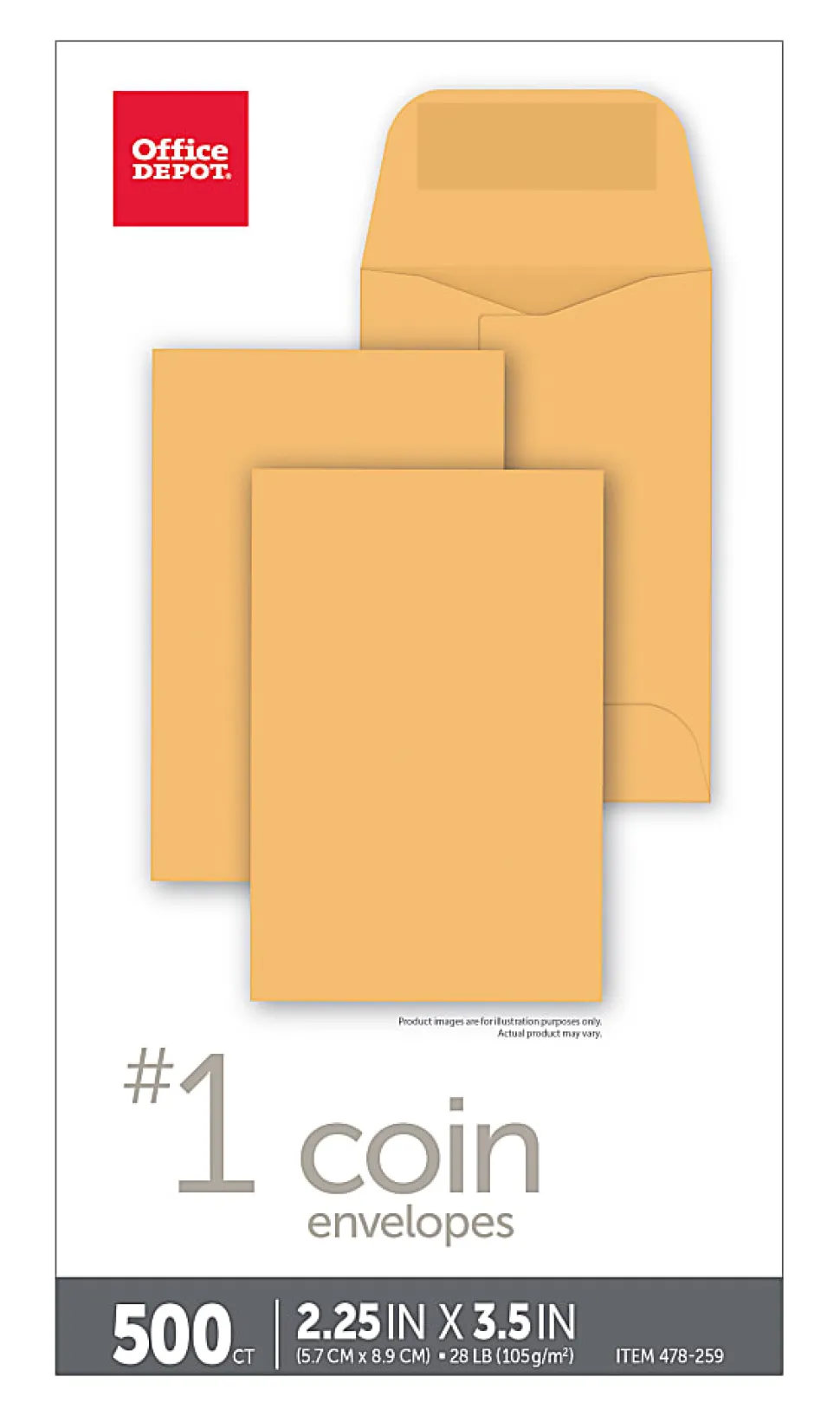 Office Depot® Brand Coin Envelopes, 2-1/4" x 3-1/2", Gummed Seal, Manila, Box Of 500