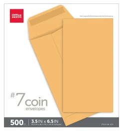Office DepotĀ® Brand Coin Envelopes, 3-1/2" x 6-1/2", Gummed Seal, Manila, Box Of 500