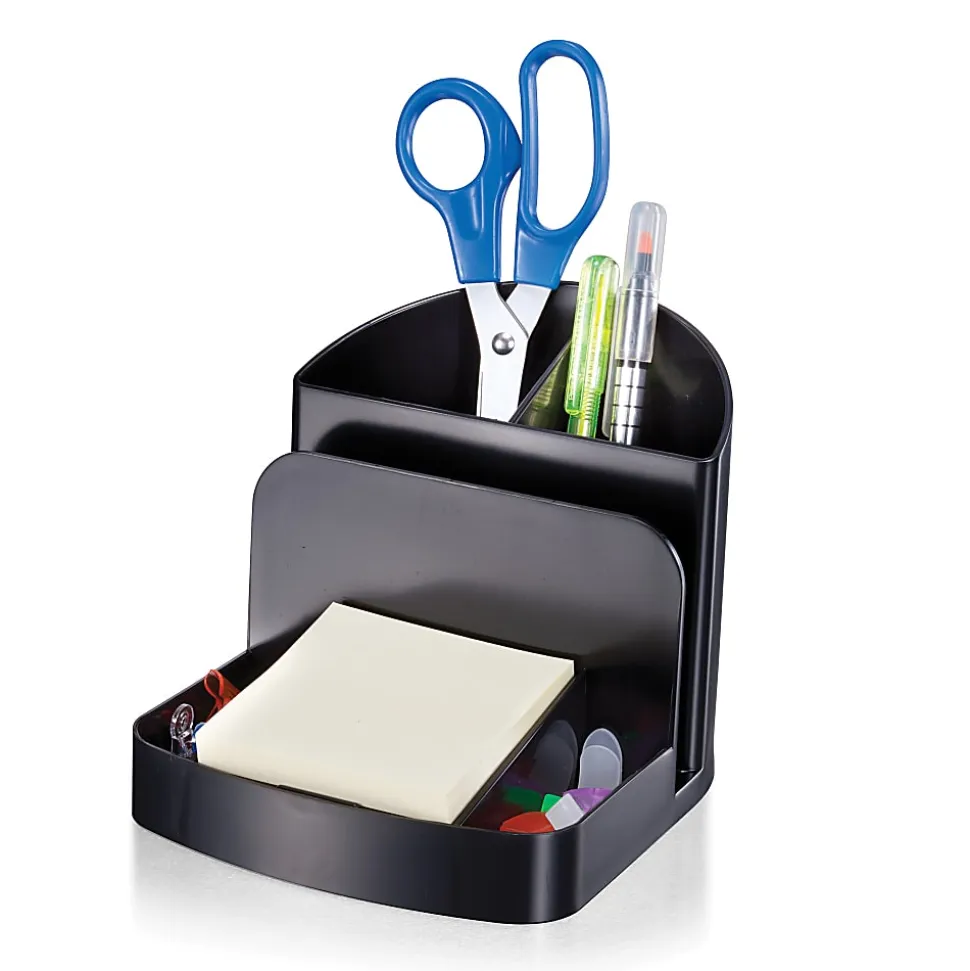 Office Depot® Brand 3-Compartment Deluxe Desk Organizer, 30% Recycled, Black