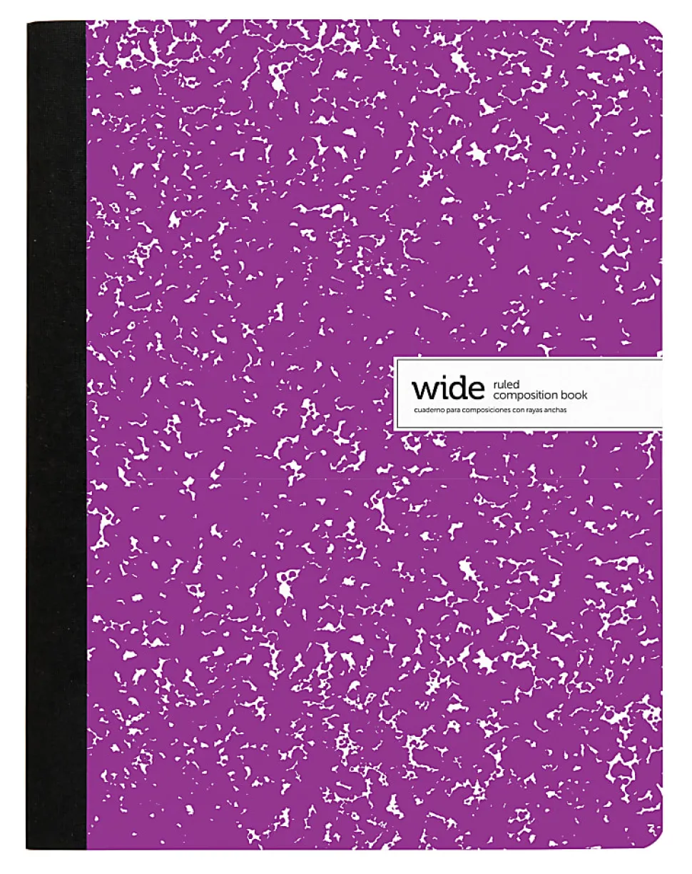 Office Depot® Brand Composition Notebook, 9-3/4" x 7-1/2", Wide Ruled, 100 Sheets, Purple/White