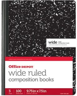 Office Depot® Brand Composition Book, 7-1/2" x 9-3/4", Wide Ruled, 100 Sheets, Black/White, Pack of 3