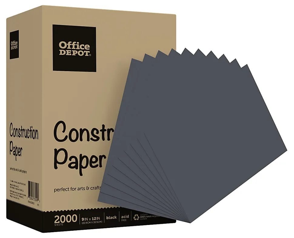 Office Depot® Brand Construction Paper, 9" x 12", 100% Recycled, Black, Pack Of 2,000 Sheets