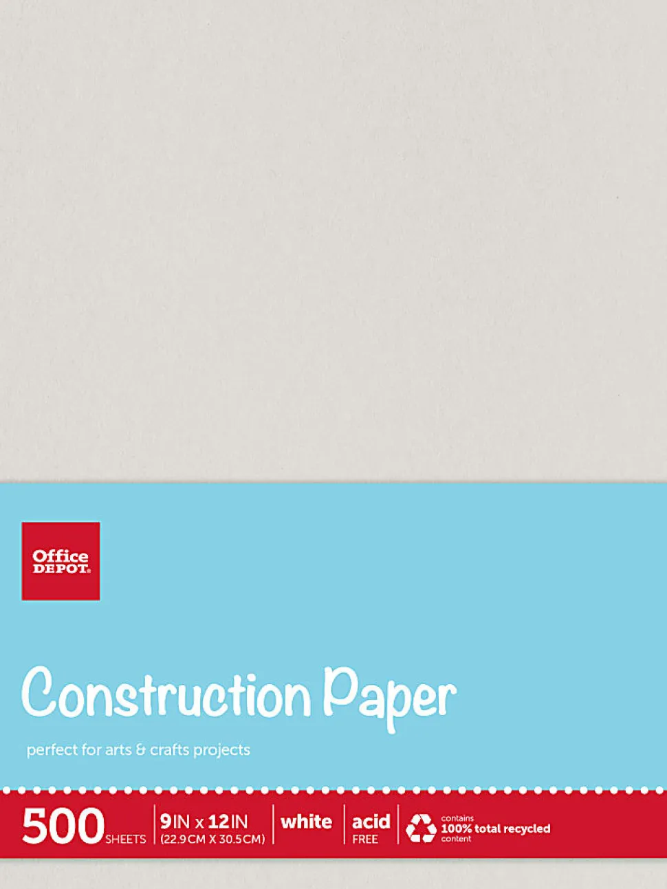 Office Depot® Brand Construction Paper, 9" x 12", 100% Recycled, Stone White, Pack Of 500 Sheets