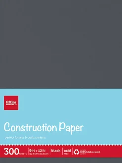 Office Depot® Brand Construction Paper, 9" x 12", 100% Recycled, Black, Pack Of 300 Sheets
