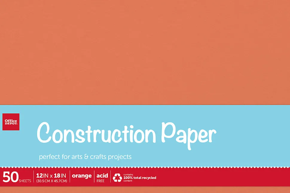 Office Depot® Brand Construction Paper, 12" x 18", 100% Recycled, Orange, Pack Of 50 Sheets