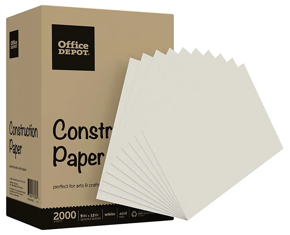 Office Depot® Brand Construction Paper, 9" x 12", 100% Recycled, Stone White, Pack Of 2,000 Sheets