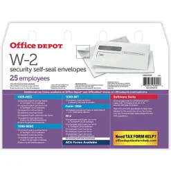 Office Depot® Brand Double-Window Self-Seal Envelopes For W-2 Tax Forms, 9-1/4"W x 5-5/8"H, White, Pack Of 25 Envelopes