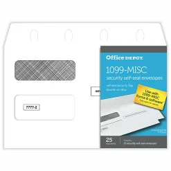 Office Depot® Brand Double-Window Self-Seal Envelopes For 1099-MISC 2-Up Forms, 5-5/8"H x 9"W, White, Pack Of 25 Envelopes