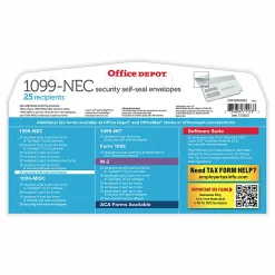Office Depot® Brand Double-Window Self-Seal Envelopes For 1099-MISC 2-Up Forms, 5-5/8"H x 9"W, White, Pack Of 25 Envelopes