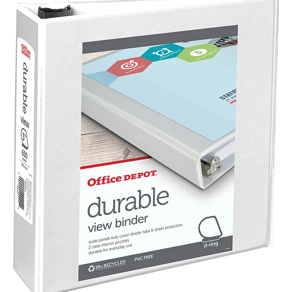 Office Depot® Brand Durable View 3-Ring Binder, 3" Slant Rings, White